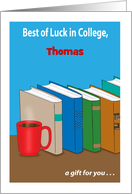 Custom Name Gift Card, good luck in college, books card