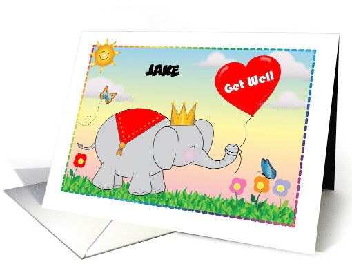 Custom Name Elephant Get Well, balloon card (1436192)