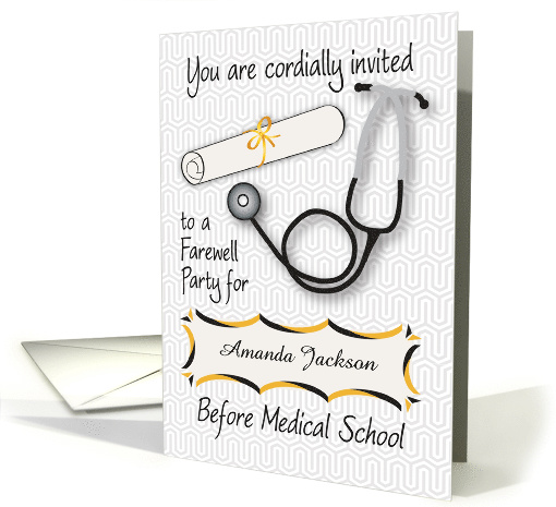 Custom Name Farewell Party, Medical School, stethoscope card (1438366)