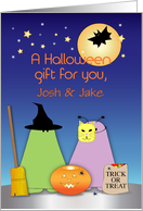 Custom Name Halloween Gift Card, costumes, aliens card