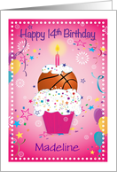 Custom Name 14th Birthday for Granddaughter, basketball card