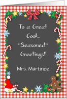 Custom Christmas for Cook, gingerbread, candy canes card