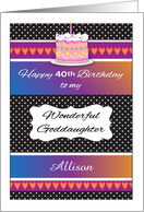 Custom Name 40th Birthday for Goddaughter card