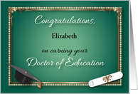Custom Name, Dr. of Education, hat, diploma card