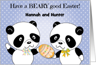 Custom Easter, pandas, decorated egg card