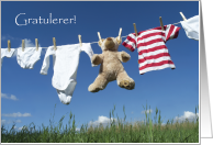 Congratulations in Norwegian, pregnancy, clothesline card