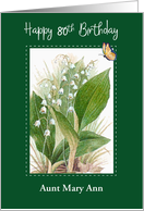 Custom Name 80th Birthday, Lily of the Valley card