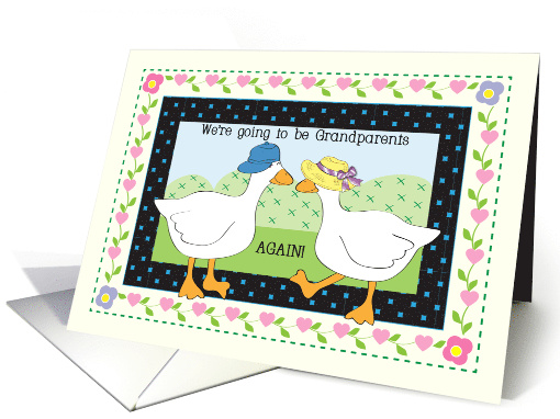 Grandparents Again Announcement, folk art, geese, hearts card