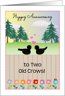 Wedding Anniversary, Crows, hearts, flowers card