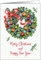 Dragonflies Christmas, wreath, red ribbon card