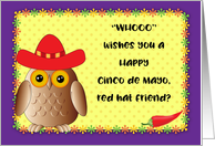 red hat Cinco de Mayo, owl, red sombrero card