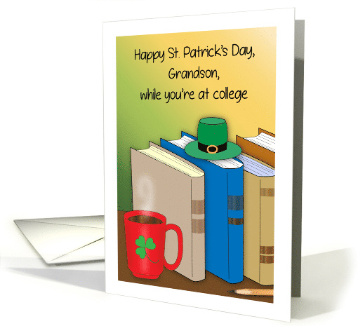 St Patrick's Day, grandson, at college, shamrock, books card (1511620)