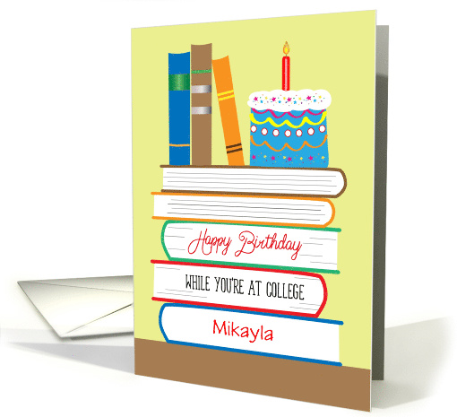 Custom Name Birthday, Away at College, books, cake card (1512806)