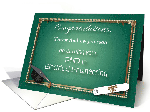 Congratulations, PhD, Electrical Engineering, custom name card