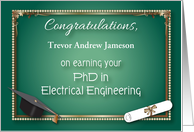 Congratulations, PhD, Electrical Engineering, custom name card