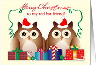 Merry Christmas, Red Hat Friend, Owls, Presents card