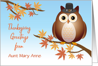 Custom Name Thanksgiving, Owl, Autumn Leaves card