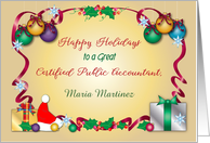 Custom Happy Holidays for CPA, Holly, Ribbon card