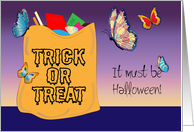 Halloween, Butterfly Theme, Bag of Treats, Trick or Treat card
