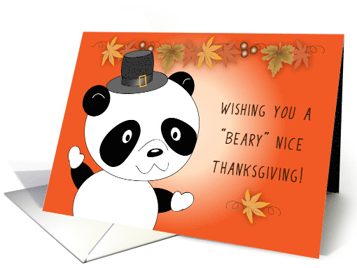 Panda Bear Thanksgiving, Pilgrim Hat, Leaves card (1533752)
