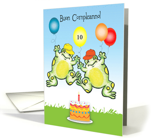Italian Birthday for Boy, Custom Age, Frogs, Cake card (1533876)