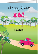 Custom Name 16th Birthday for Girl, Pink Car card