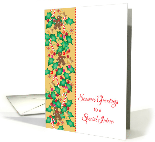 Business Season's Greetings to Intern, Holly, Gingerbread Men card