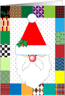 Christmas for Son’s Girlfriend, Santa, Patchwork, Holly card