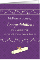 Custom Name Congratulations for Master in Social Work, Diploma card