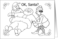 Elves and Santa Coloring Card