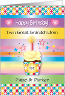 Custom Birthday for Twin Great Grandchildren Cupcake card