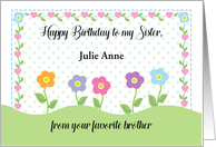 Custom Name Flower Birthday for Sister from Brother card