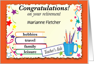 Custom Name Congratulations Retirement Teacher’s Aide card