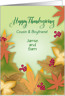 Custom Thanksgiving to Cousin and Boyfriend Autumn Leaves card