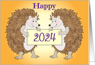 Hedgehog Happy New Year 2024 card