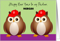 Gay New Year Custom Name Partner Owls card