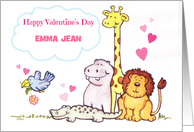 Jungle Animal Theme Custom Name Valentine card
