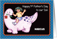 Custom Name First Father’s Day Son Little Girl Dinosaur card