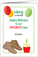 Custom Name Hiking Birthday Cupcake Balloons card