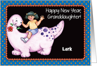 Custom Name Granddaughter Pink Dinosaur New Year card