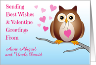 Custom Name Owl Valentine Hearts card