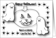 Halloween Coloring Card, Ghosts, Spiders, jack-o-lantern card