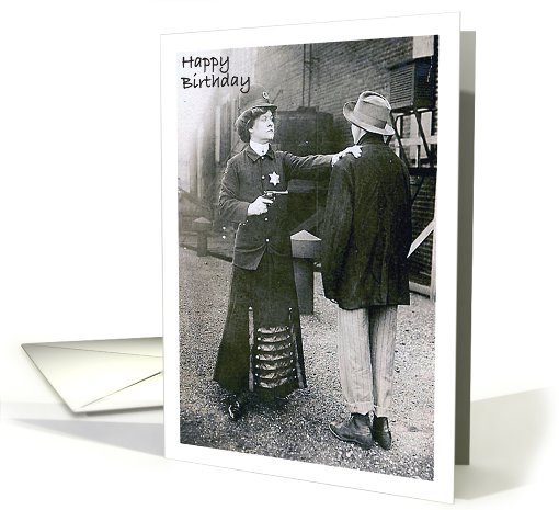 Birthdays / To Police Woman, gun, vintage card (826491)