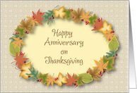 Anniversary on Thanksgiving, leaves, berries card