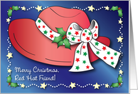 Christmas To Red Hat Friend, Holly card