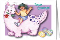 Easter / Pink Dinosaur, girl, eggs card