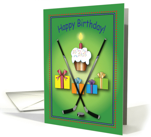 Birthday / To Ice Hockey Fan, sticks, puck card (870333)