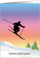Birthday / To Skier, snow, sunset card