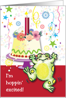 Birthday / Jumping Frog, cake, candle card