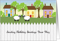 Birthday Primitive Houses Fence Sheep card